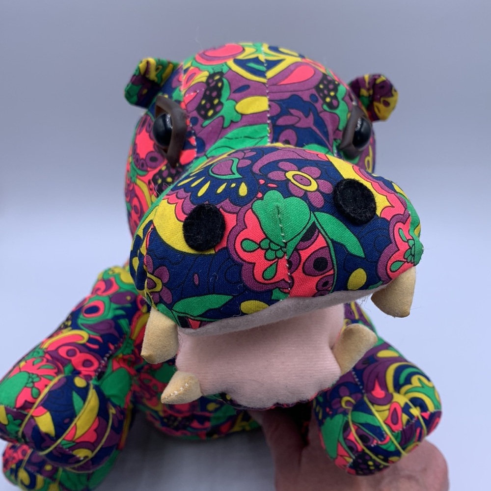 Vintage Sugar Loaf Psychedelic Hippie Flower Power Fabric Hippopotamus Plushie
